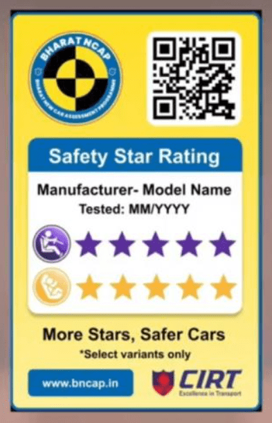 Bharat NCAP safety rating stickers