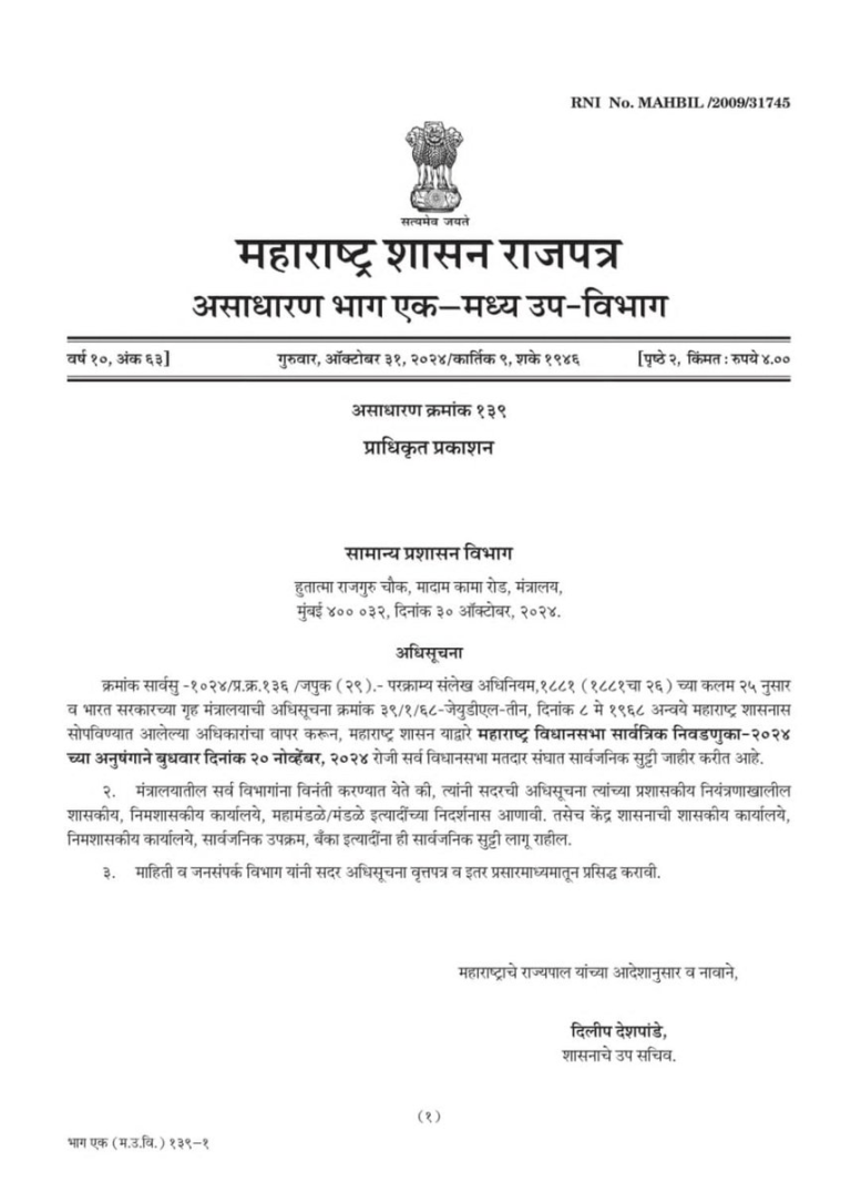 Maharashtra Assembly Elections 2024 Statewide Holiday On Voting Day