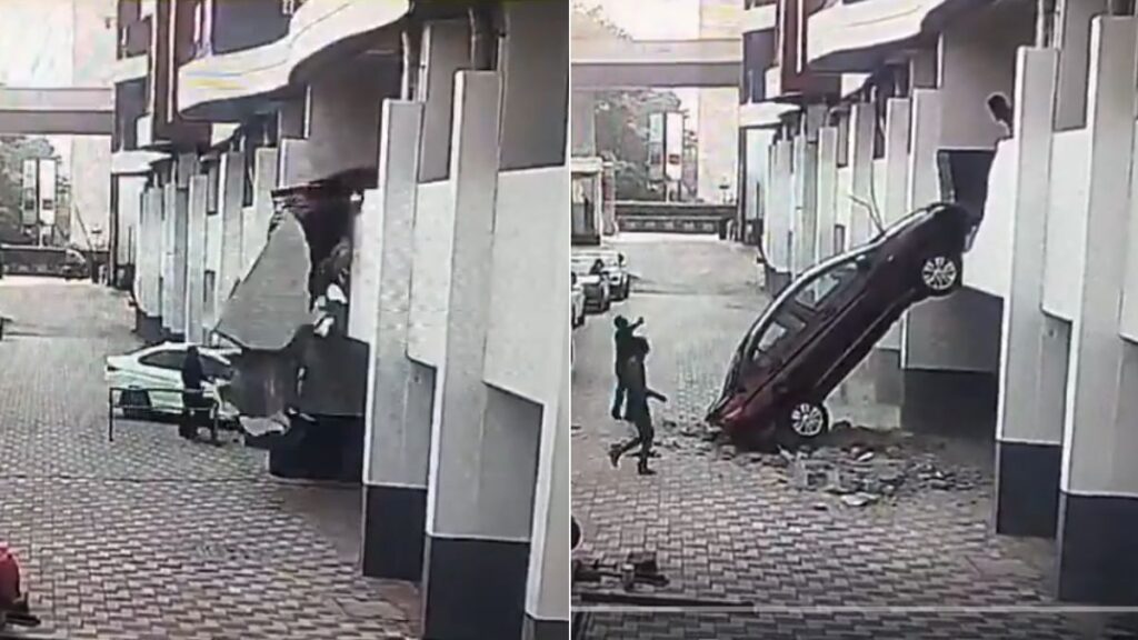 Car falls from first floor parking lot in Pune