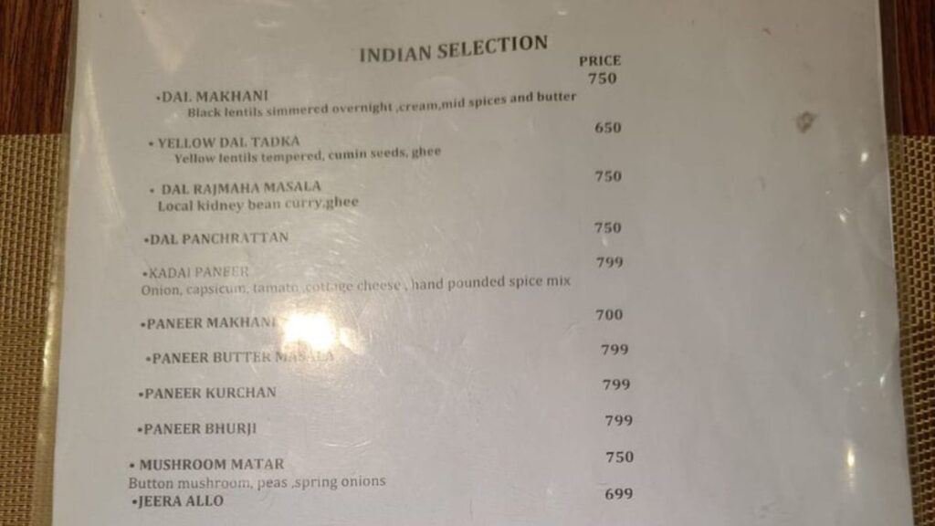 Hotel Menu in Himachal Shocks the Internet